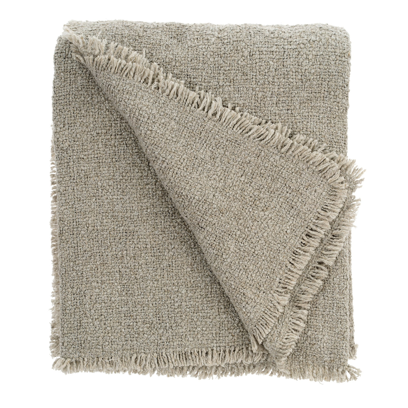Fringed Boucle Bed Blanket - Grey