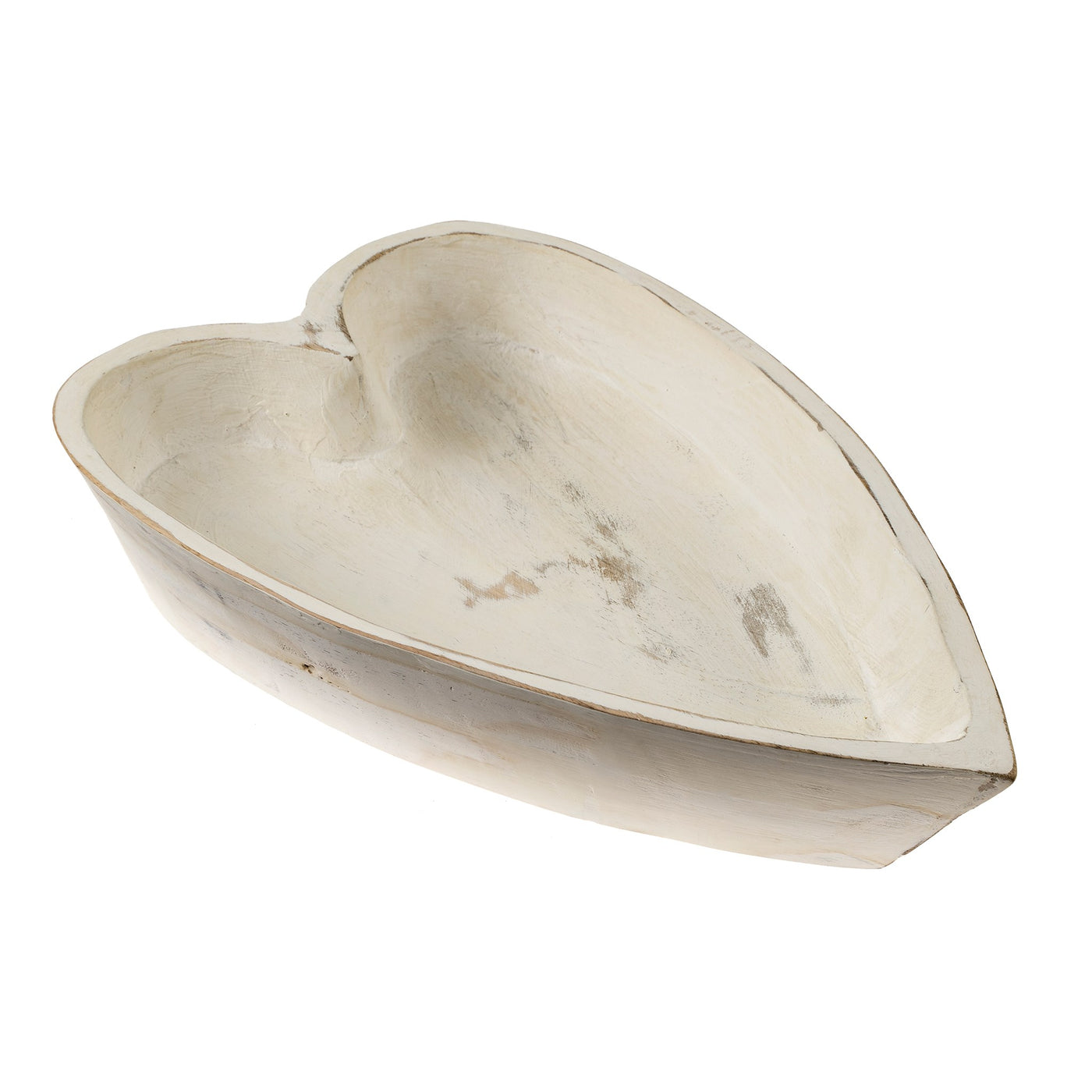 Wooden Heart Bowl L, Whitewash