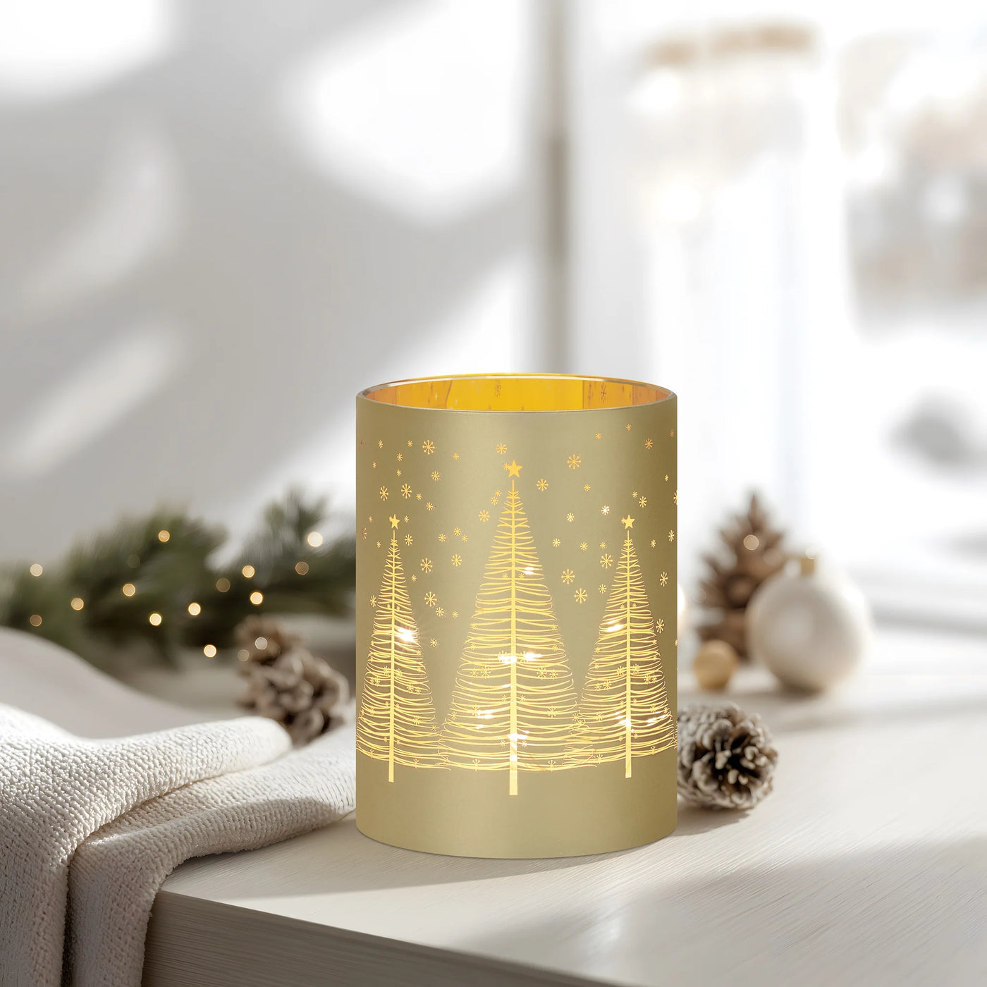Silhouette Tree Gold 3.5x5" LED Hurricane Lamp