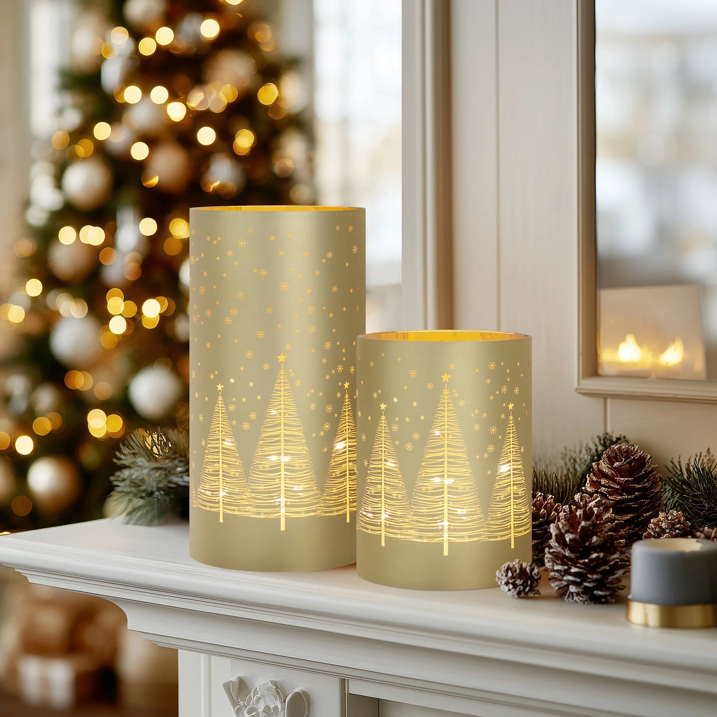 Silhouette Tree Gold 3.5x5" LED Hurricane Lamp