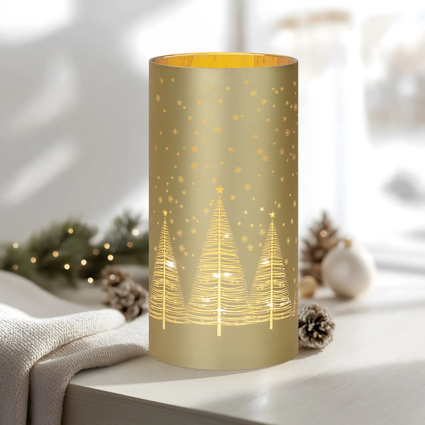 Silhouette Tree Gold 4x8" LED Hurricane Lamp
