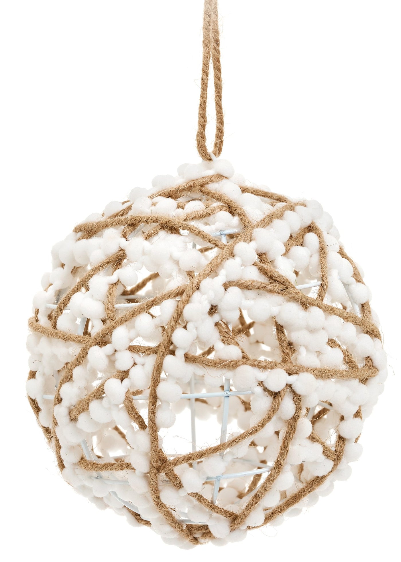 Burlap Ball Ornament Nat/Wht 4 x 4