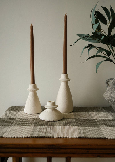 Arta Terracotta Candle Holder L, White
