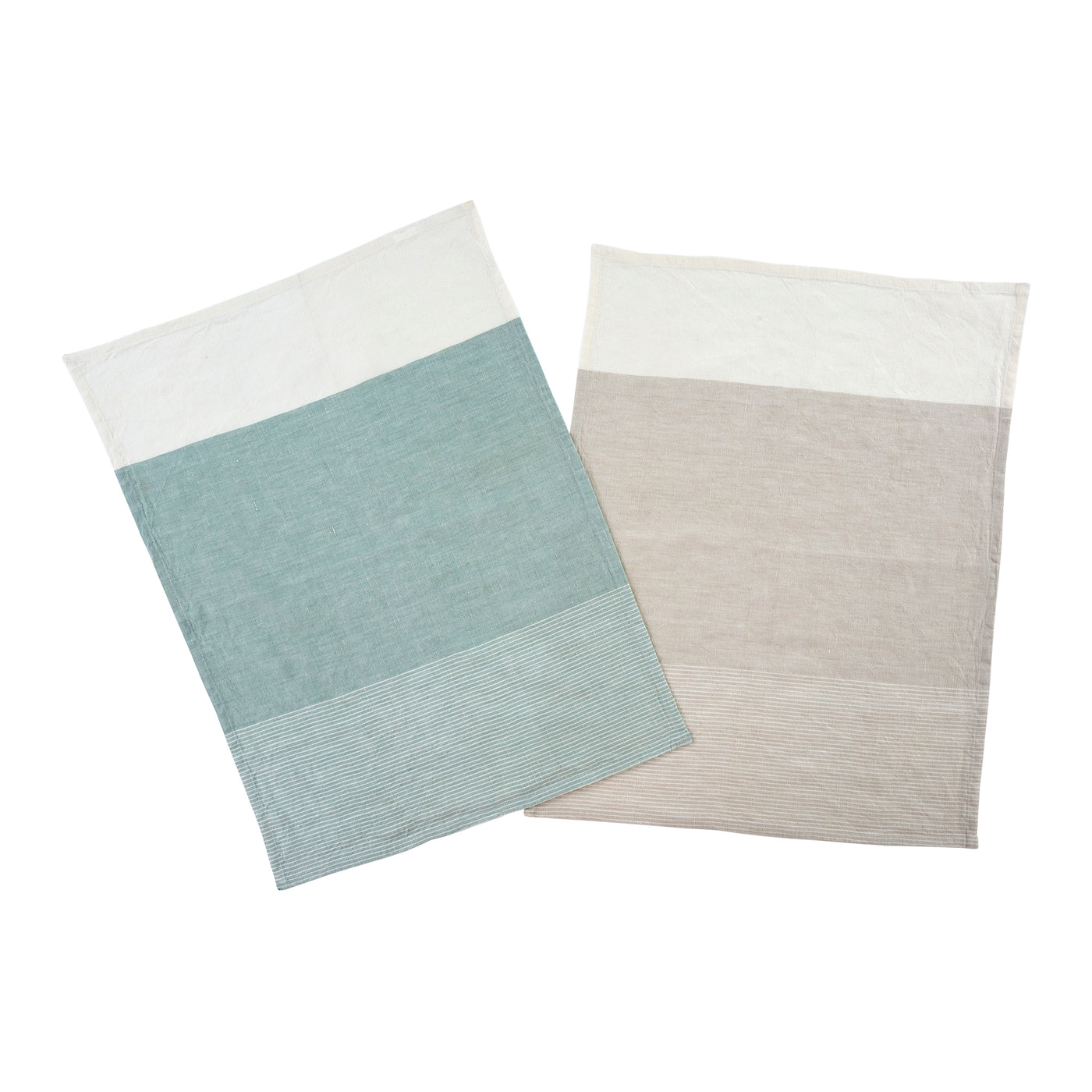 Sorbet Stripe Linen Tea Towels S/2, Sky/Light Grey