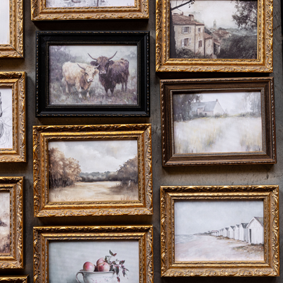 Highland Cow Herd | French Brass Gold Mould Framed Art