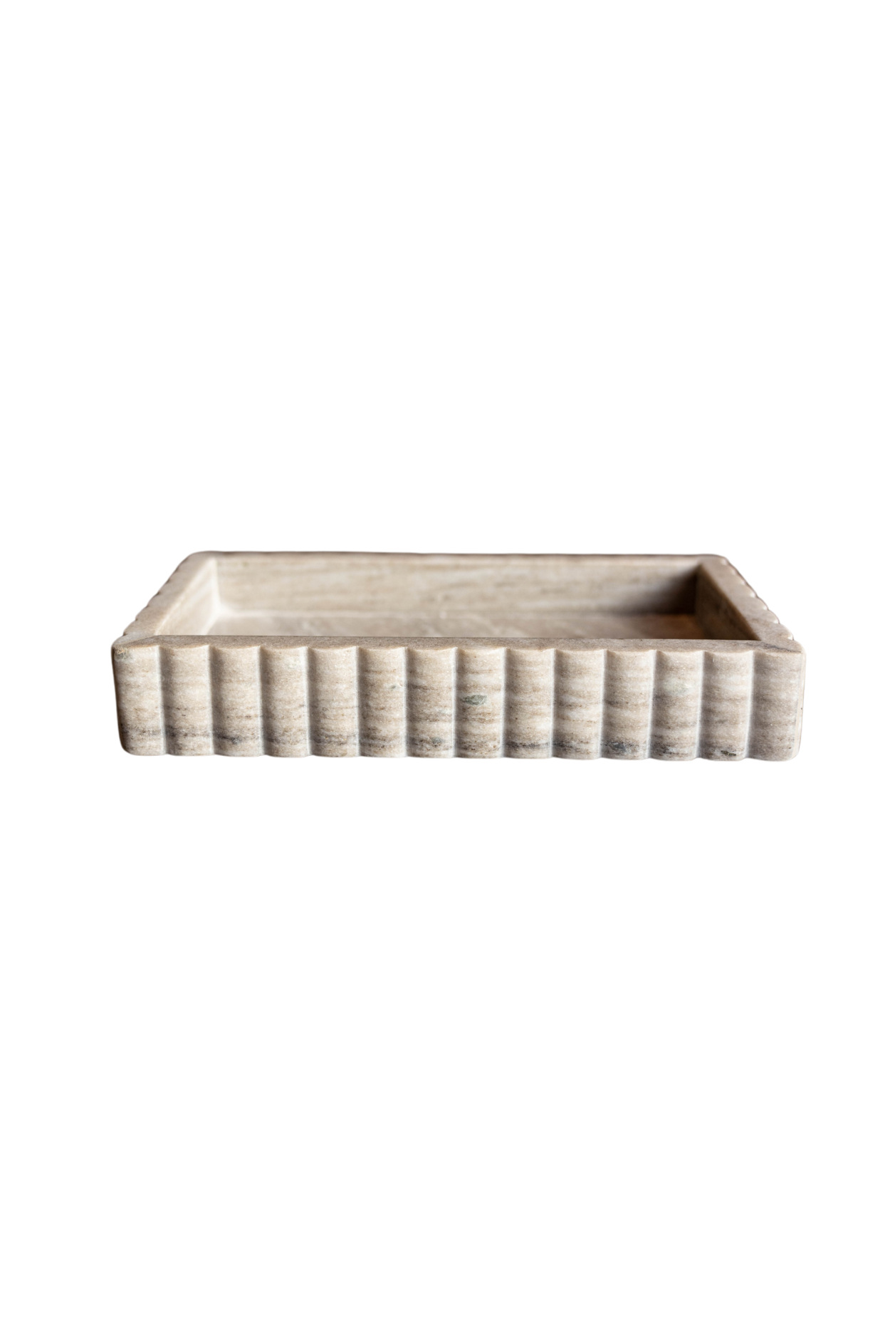 Scalloped Marble Fluted Bridge Tray Beige