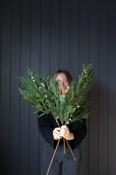 White Plum Berry Norfolk Cypress Real Touch Stems 22"