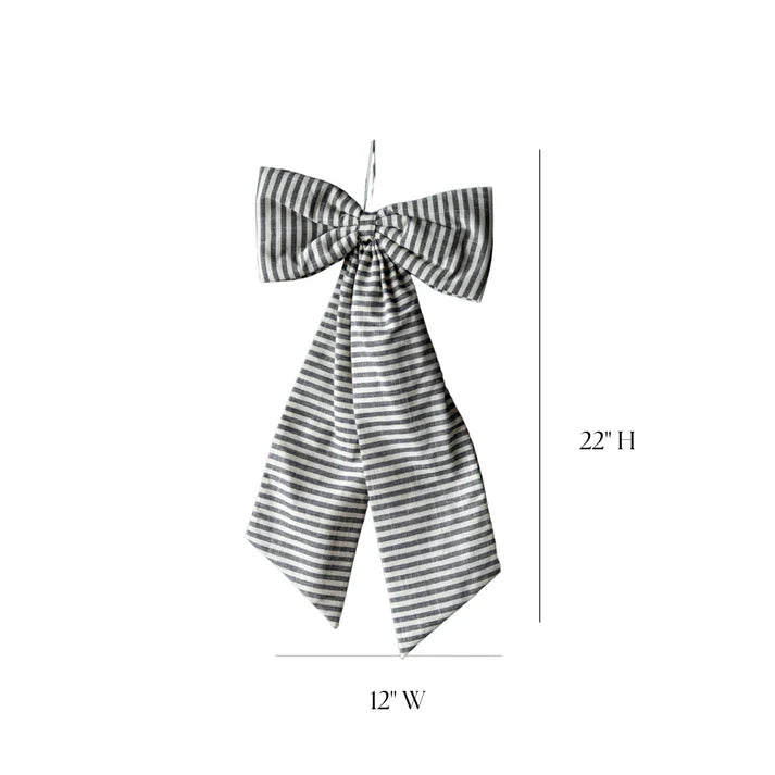 Striped Dark Charcoal Fabric Bow - Large