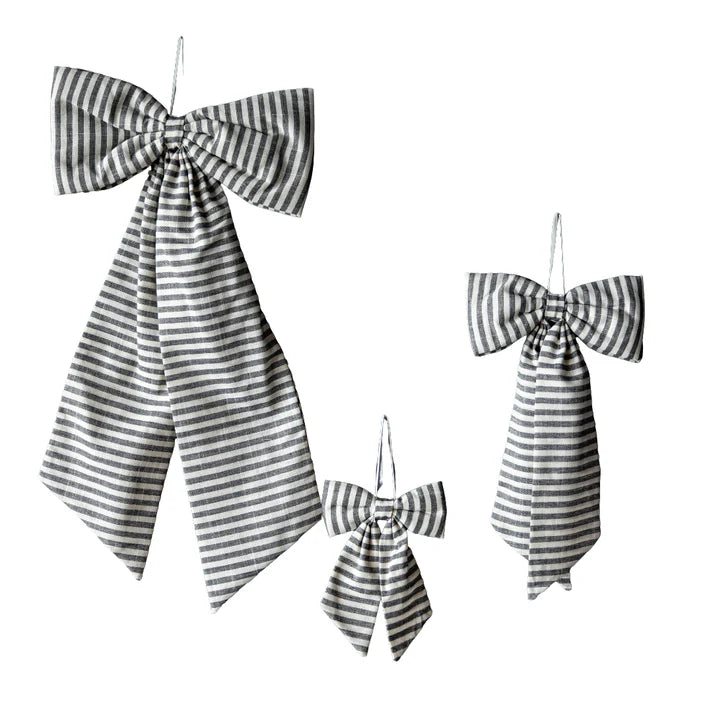 Striped Dark Charcoal Fabric Bow - Large