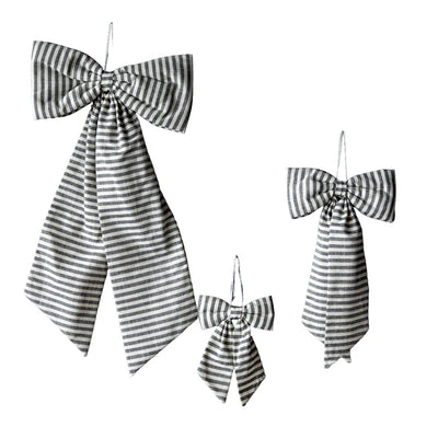 Striped Dark Charcoal Fabric Bow - Large