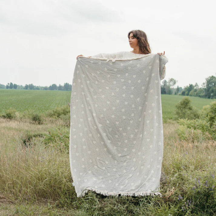 Fleece  Lined Throw - Have a Heart GREY