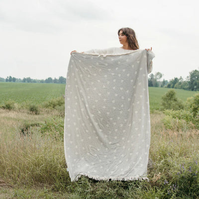 Fleece  Lined Throw - Have a Heart GREY