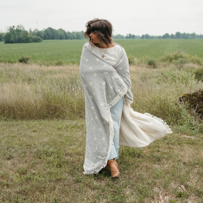 Fleece  Lined Throw - Have a Heart GREY