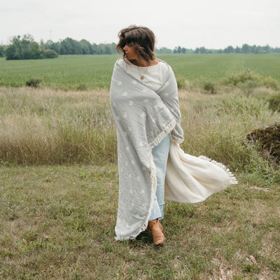 Fleece  Lined Throw - Have a Heart GREY