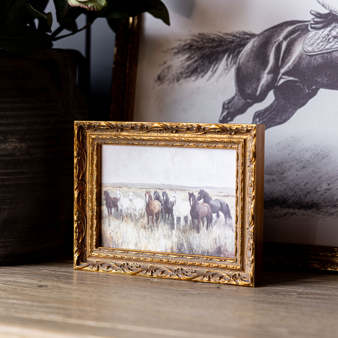 Highland Cow Herd | French Brass Gold Mould Framed Art