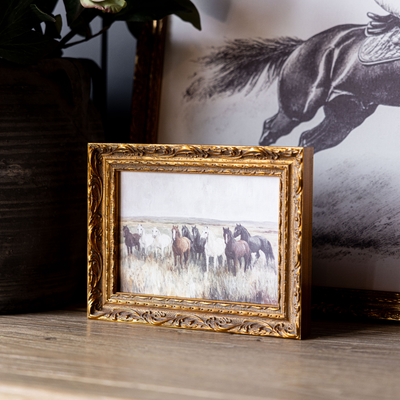 Highland Cow Herd | French Brass Gold Mould Framed Art