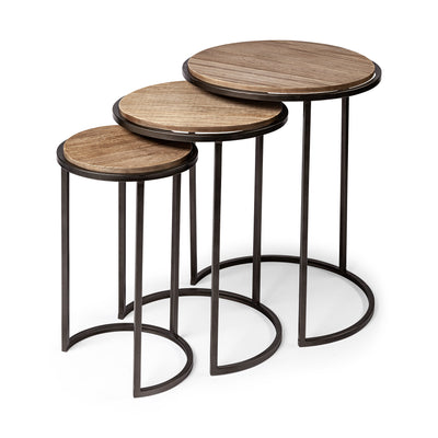 Glover Nesting Accent Tables, Wood Top/Metal Base - Set of 3