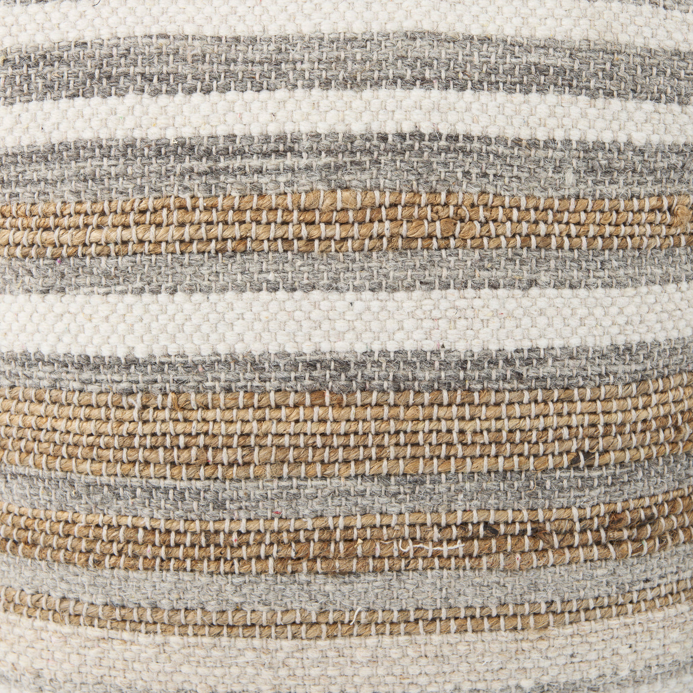 Aahana Striped Hemp and Cotton Pouf - White/Taupe/Gray