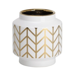 Elements Chevron Gold Stripe Pattern 6.5h" White Ceramic Planter Vase