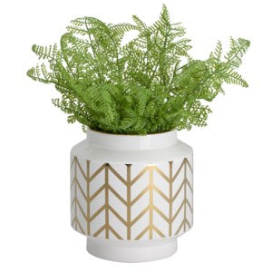 Elements Chevron Gold Stripe Pattern 6.5h" White Ceramic Planter Vase