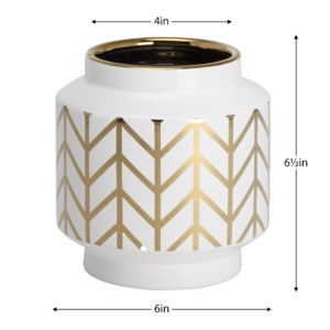 Elements Chevron Gold Stripe Pattern 6.5h" White Ceramic Planter Vase