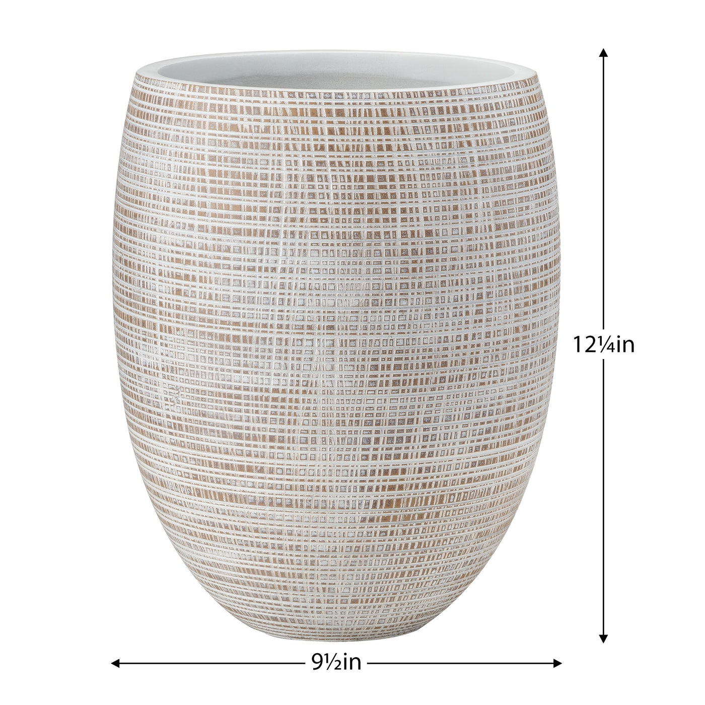 Canon Etched Grid 9.5dx12.25h" White Resin Drop Pot Planter