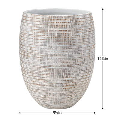 Canon Etched Grid 9.5dx12.25h" White Resin Drop Pot Planter