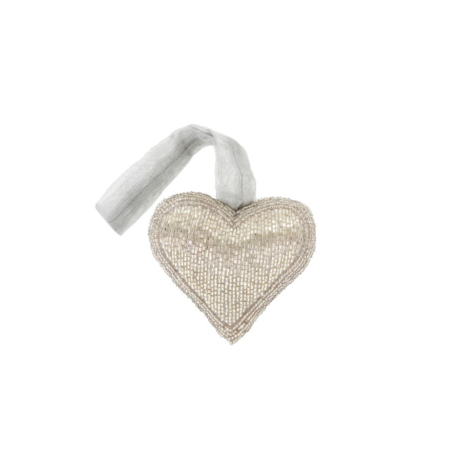 Beaded Heart Ornament - Silver