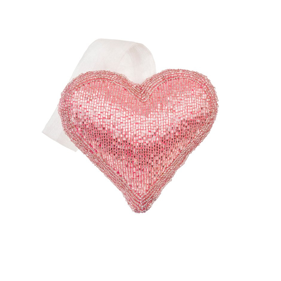 Beaded Heart Ornament - Pink