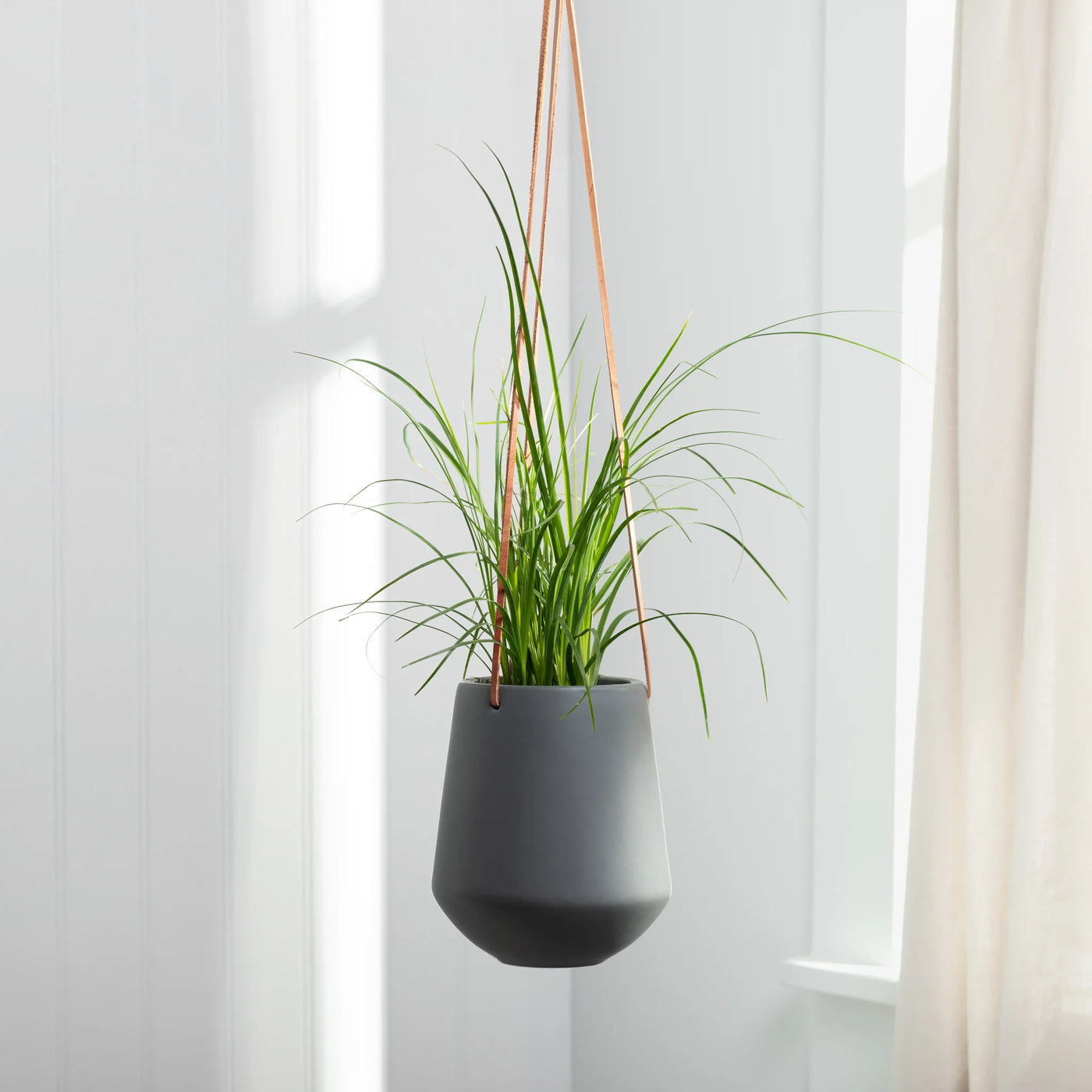 Ashbury Leather Hanging Planter - Grey