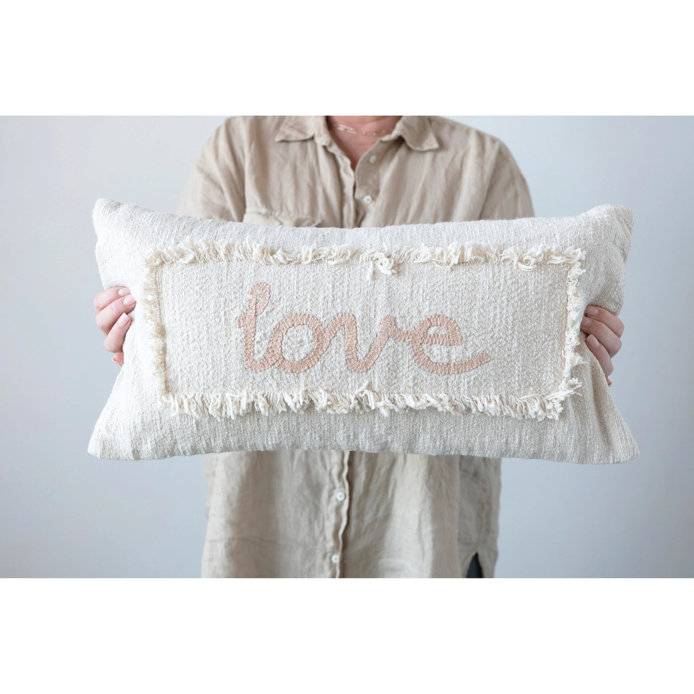 Love Fringe Pillow - Pink & Cream