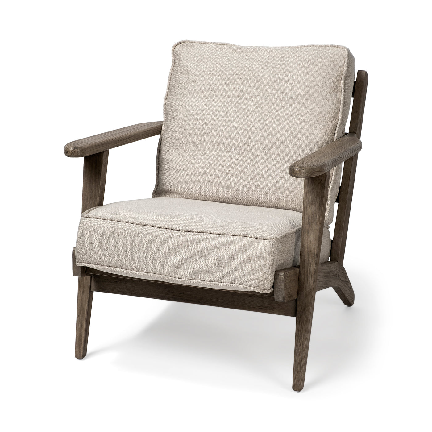 Olympus Wooden Frame Accent Chair - Beige Fabric/Brown Wood Frame