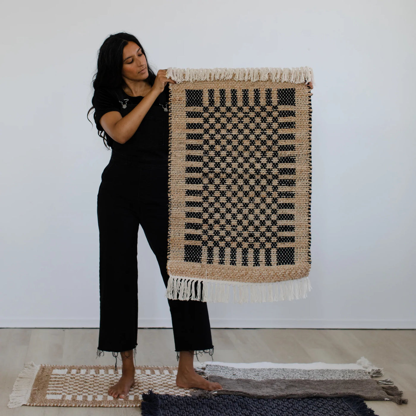 Jute/Cotton Handloom Rug - Black Check