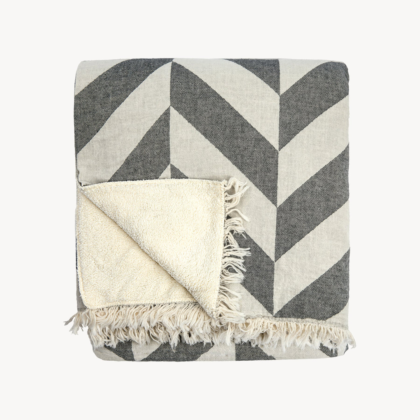 Fleece Lined Throw, Chevron Light Grey