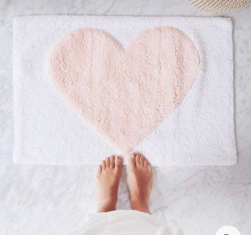 Bath Mat - White with Pink Heart